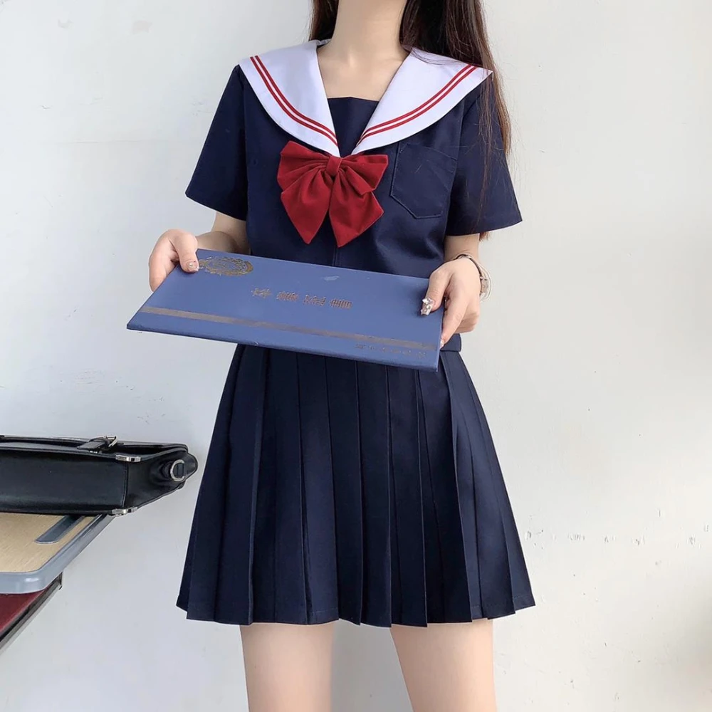 Uniforme d'écolière à deux lignes à col blanc pour femmes, vêtements de style japonais, olympiques de marin, jupe plissée, olympiques Anime COS, JK basique