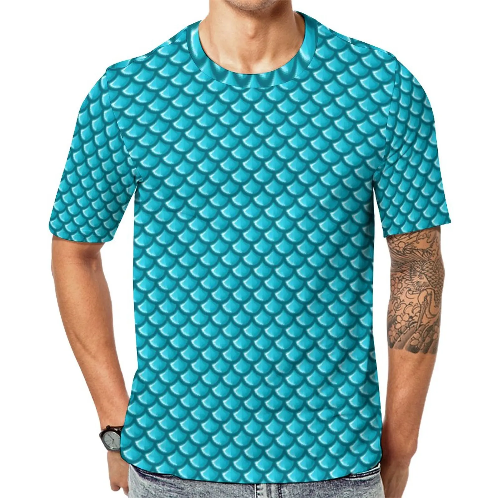 Camiseta con estampado 3d de sirena para hombre, camiseta divertida de manga corta, diseño Original de escamas de pescado, Hip Hop, Top holgado