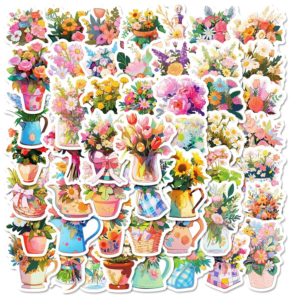 

10/30/50pcs Colorful Cartoon Flowers Plants Graffiti Stickers Aesthetic DIY Skateboard Phone Luggage Cute Vinyl Sticker for Gift