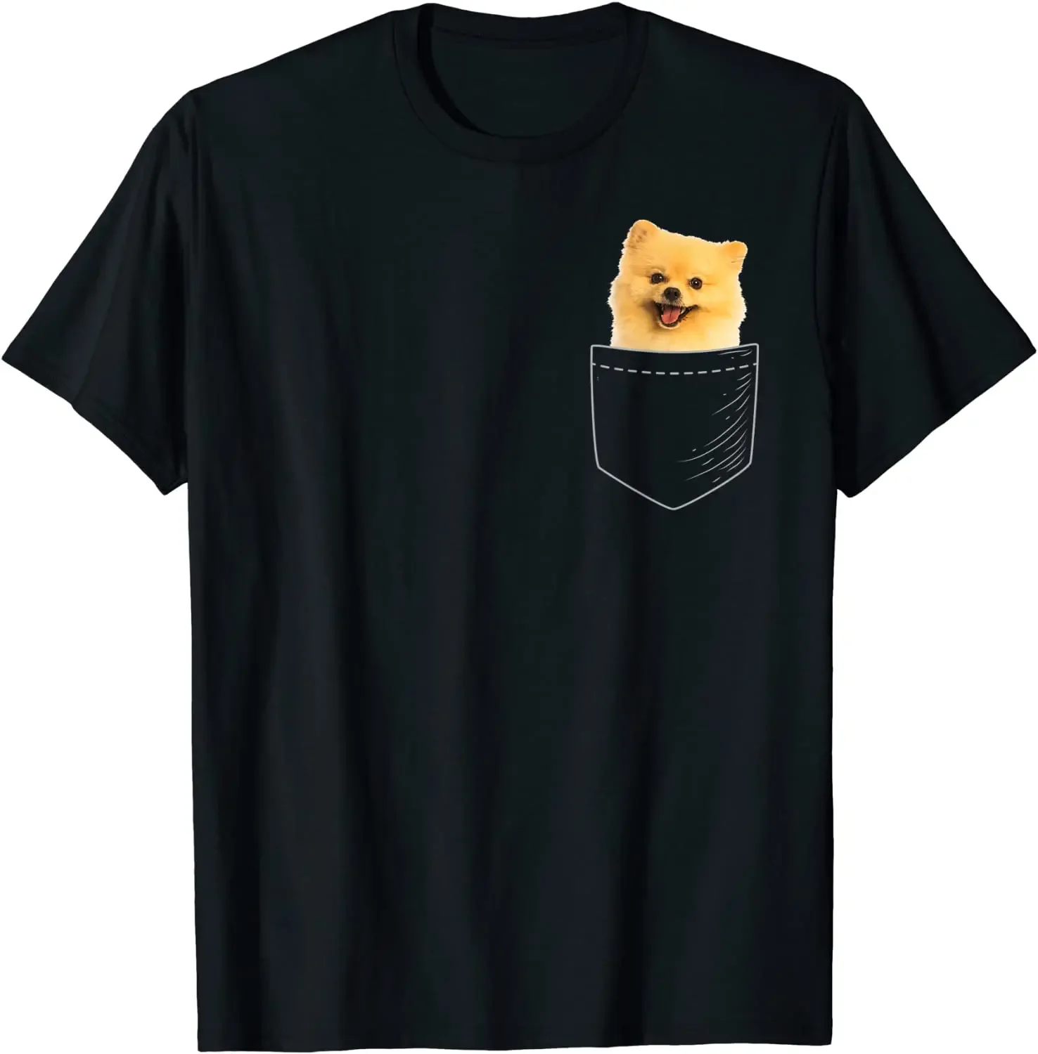Cute Pomeranian In Pocket Creative Dog Lovers Gift T-Shirt 100% Cotton O-Neck Summer Short Sleeve Casual Mens T-shirt Size S-3XL