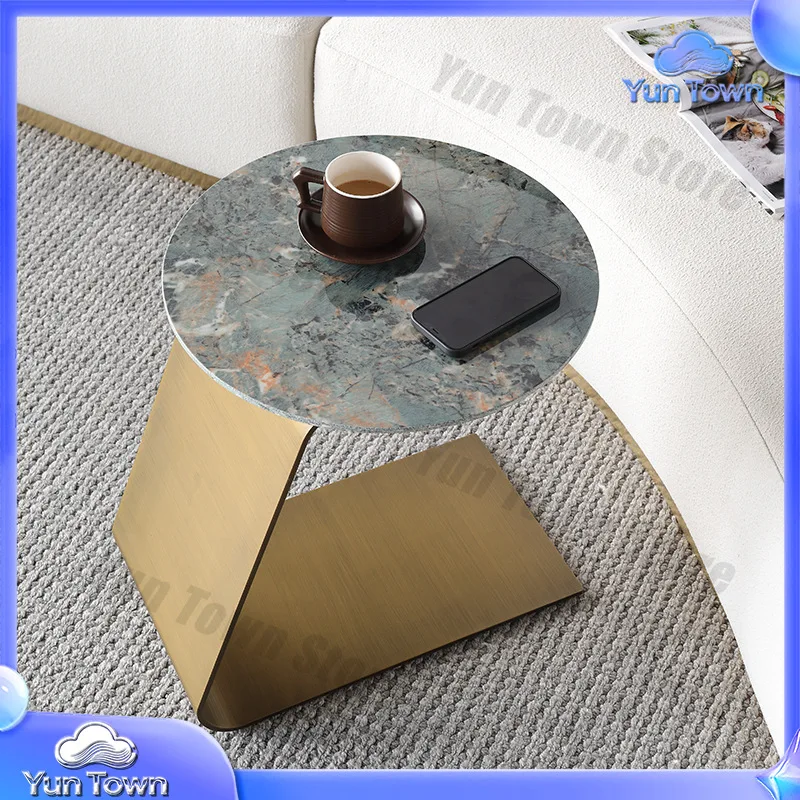 Italian Style Luxury Rock Slab Side Table for Modern Living Room Bedroom Sofa Corner Balcony Round End Table Minimalist