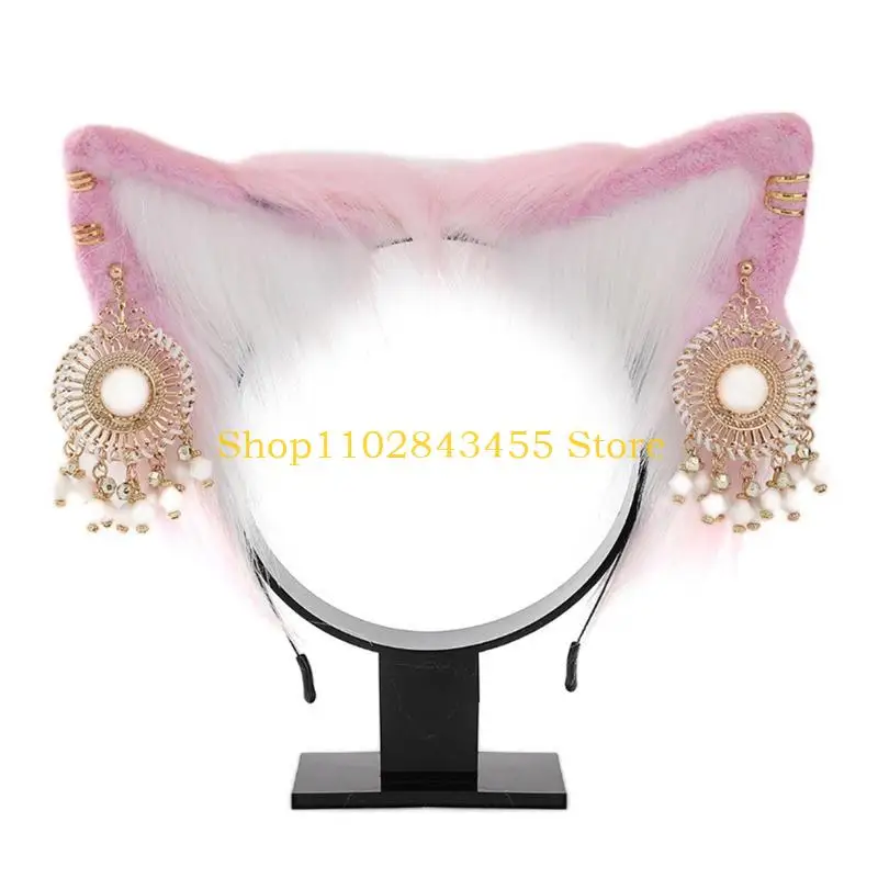 

49MC обруч для волос для девочек с пушистыми кошачьими ушками и украшениями, праздничный костюм, милый кот, косплей