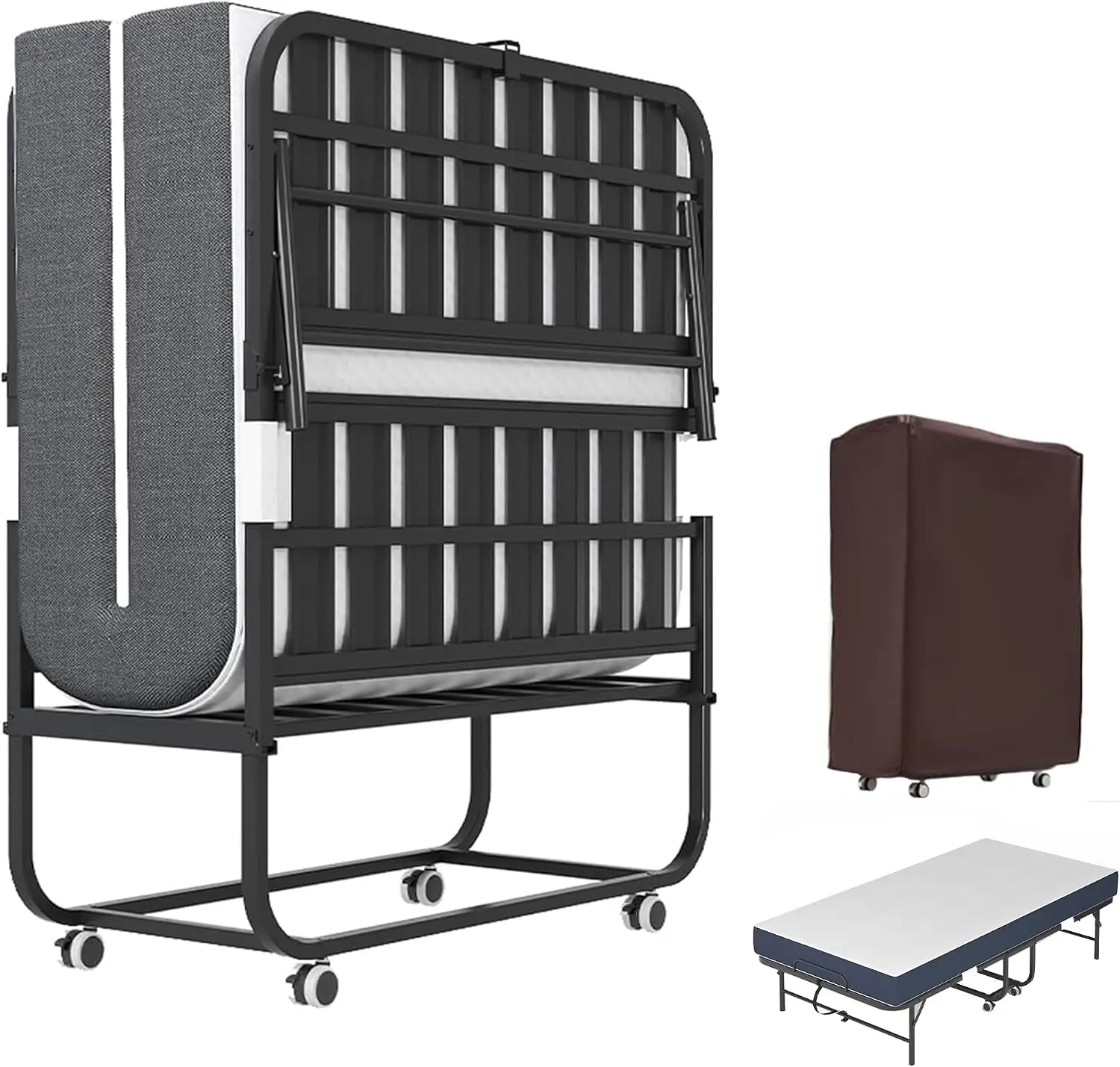 75"x38" Folding Bed with Mattress for Adult,Portable Roll Away Bed | 4.7" Thick Memory Foam Mattress Metal Foldable Bed