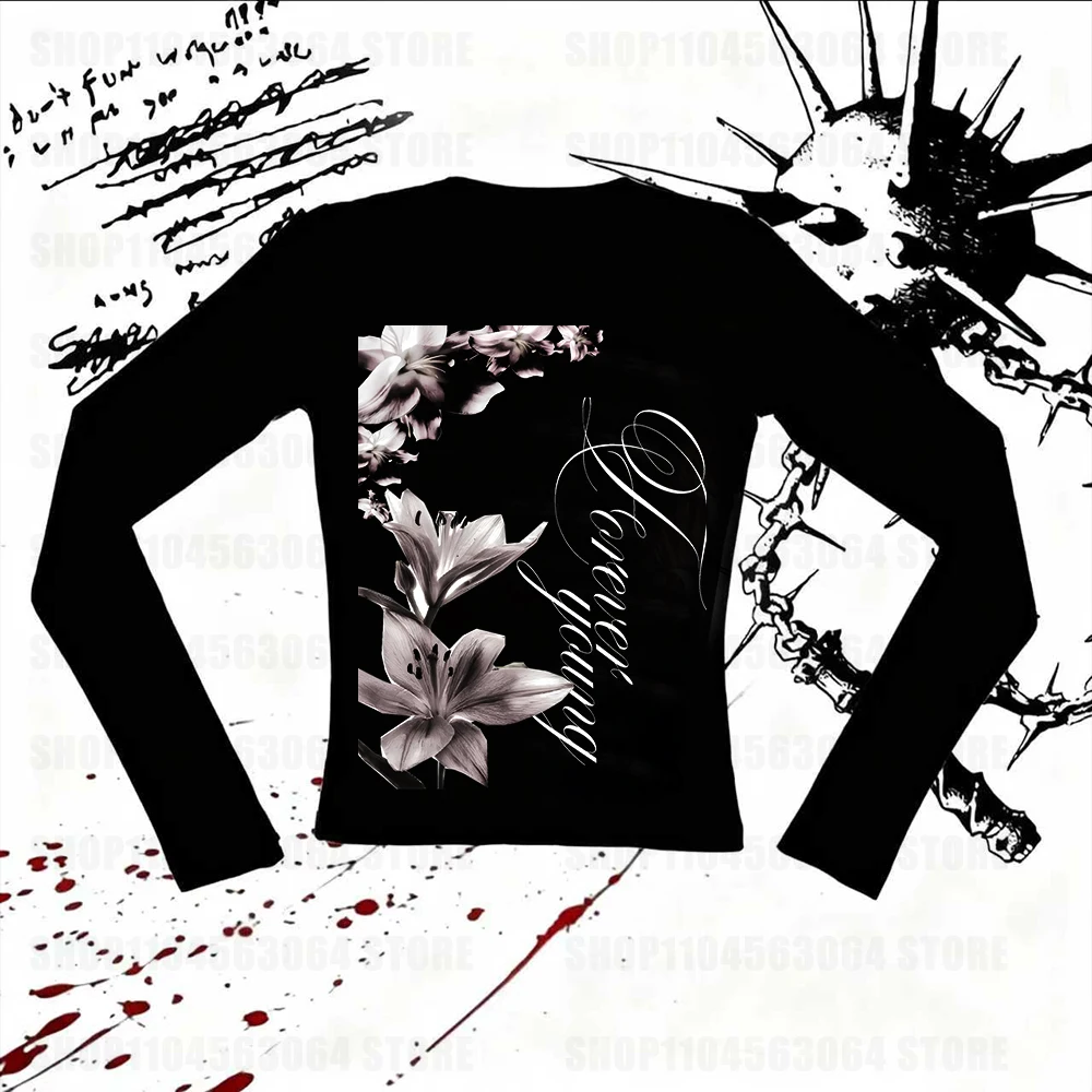 Summer Personalized Letter Printed Round Neck Sweatshirt Long Sleeved T-Shirt Pullover Retro Jacket Street Trend Top