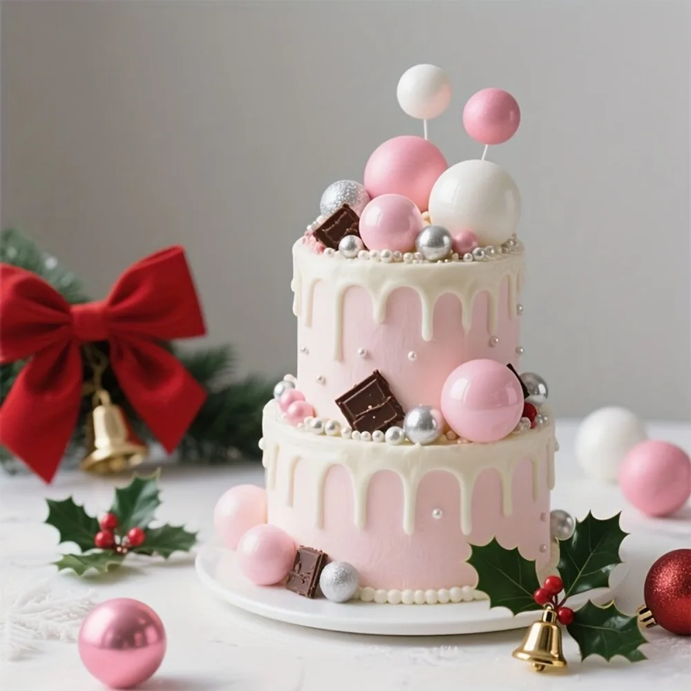 16 Stück rosa und weiße Kuchendekorationskugel, nicht essbare Kuchendekoration, geeignet für Kuchendekor-Ballon, Cupcake-Dekoration DIY – Detail 5