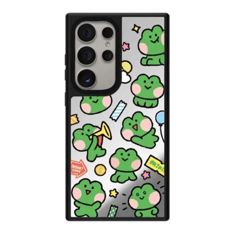 Чехол с черной рамкой и зеркальной поверхностью лягушки для Samsung Galaxy S25 + Plus S24 S23 Ultra S25U