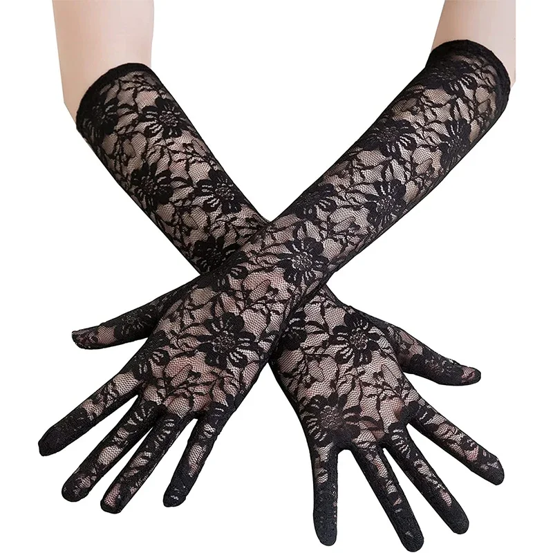 Long High Elasticity Fishing Net Mesh Thin Cosplay Sexy Transparent Stage Performance Gloves Fashion Personality Soft Solid