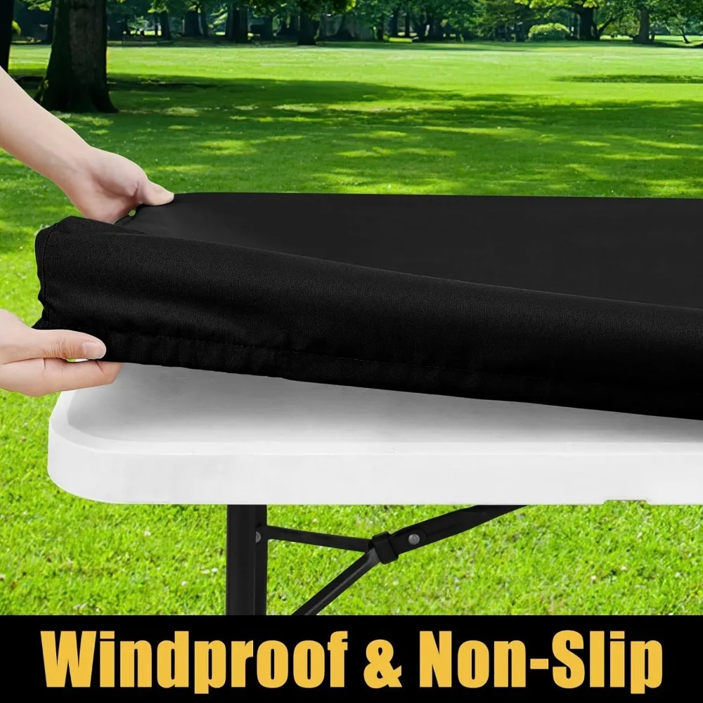 Rectangle Picnic Table Cloth, Waterproof Elastic Fitted Tablecloths for 6 Foot Tables, Washable Polyester Table Cover