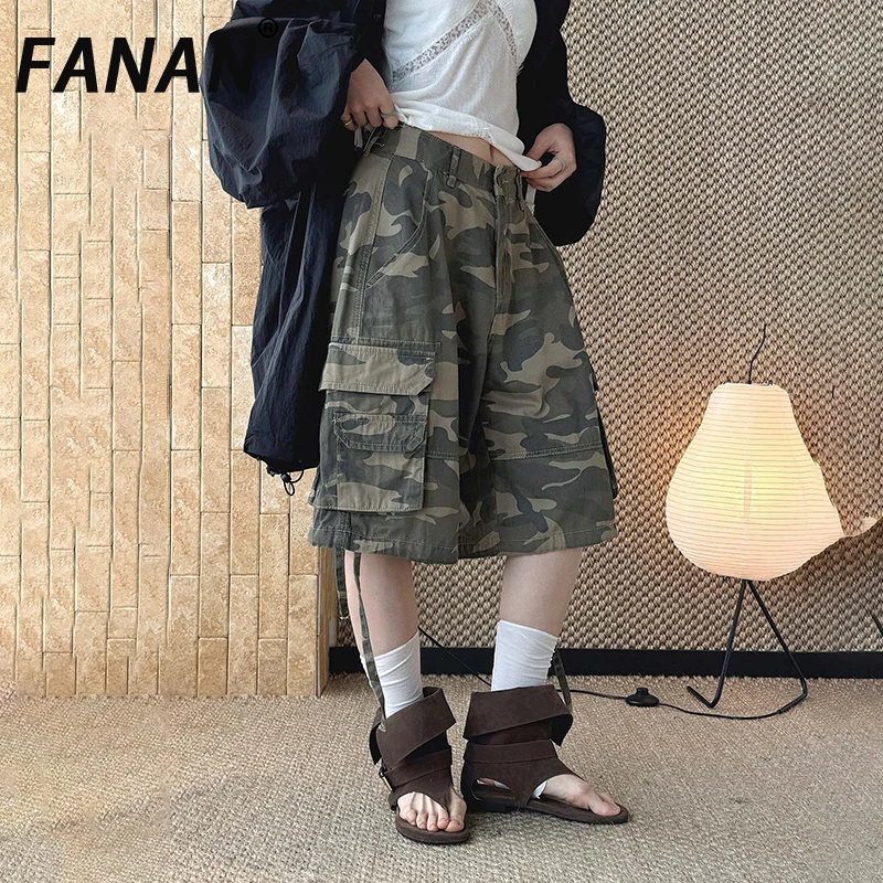 

FANAN, новые шорты в уличном стиле для весны и лета, женские джинсовые шорты свободного кроя с большими карманами, женская модная одежда