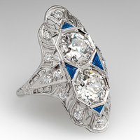 Huitan Vintage Women Rings Blue Enamel Handmade Finger-rings Anniversary Party Luxury Elegant Lady Rings Fancy Gift for Mother
