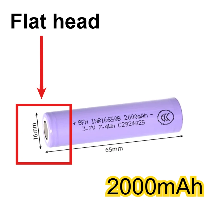 2pcs 16650 Lithium Ion Rechargeable Battery 3.7V 1600/2000mAh