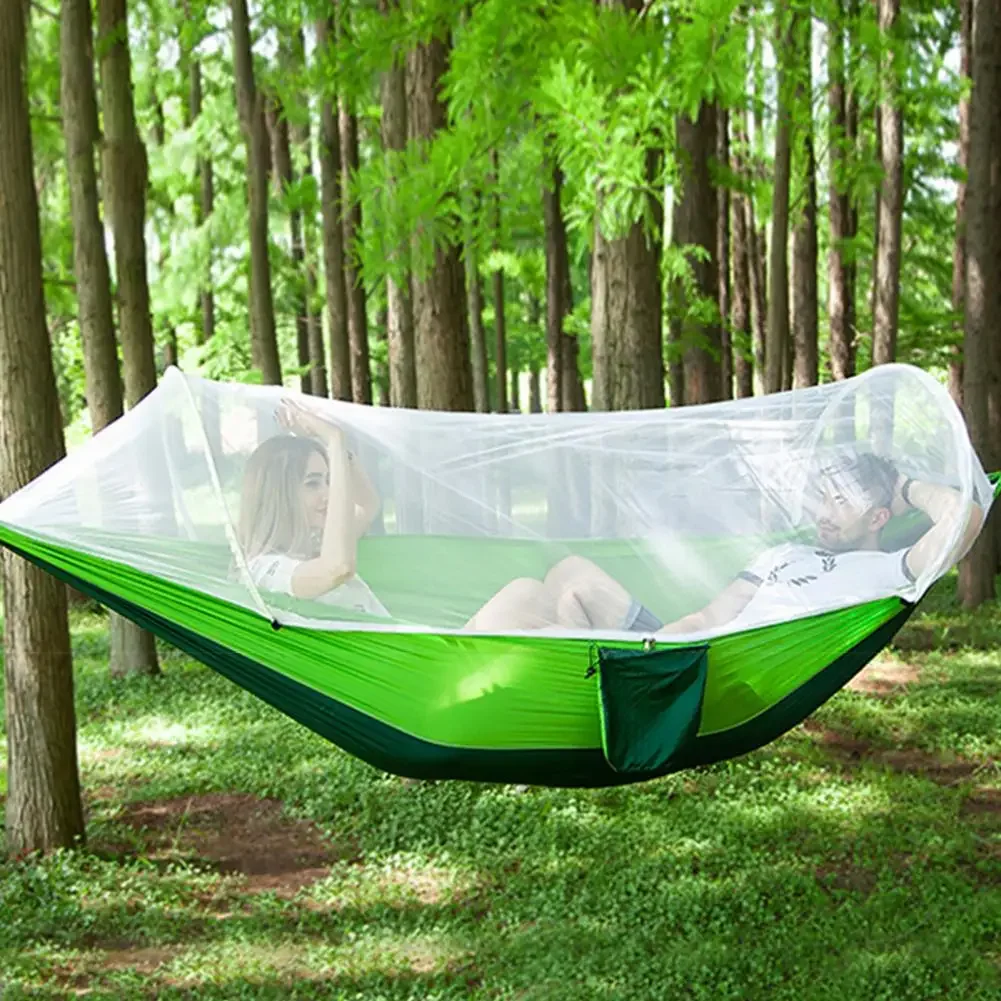 1-2 Person Portable Outdoor Camping Hammock with Mosquito Net High Strength Parachute - Fabric Hanging Bed Sleeping Swing