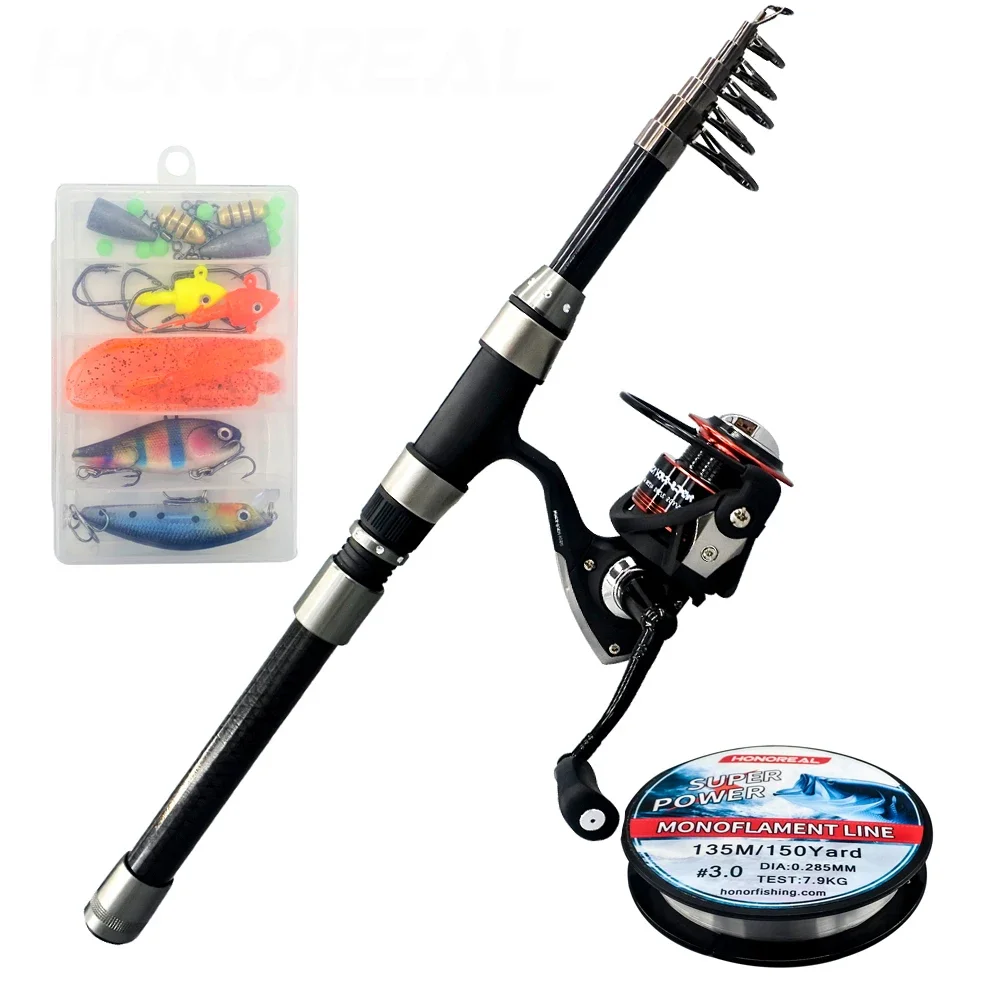 Pure Carbon Telescopic Fishing Rod and Reel Combo Fishing Tackle Set