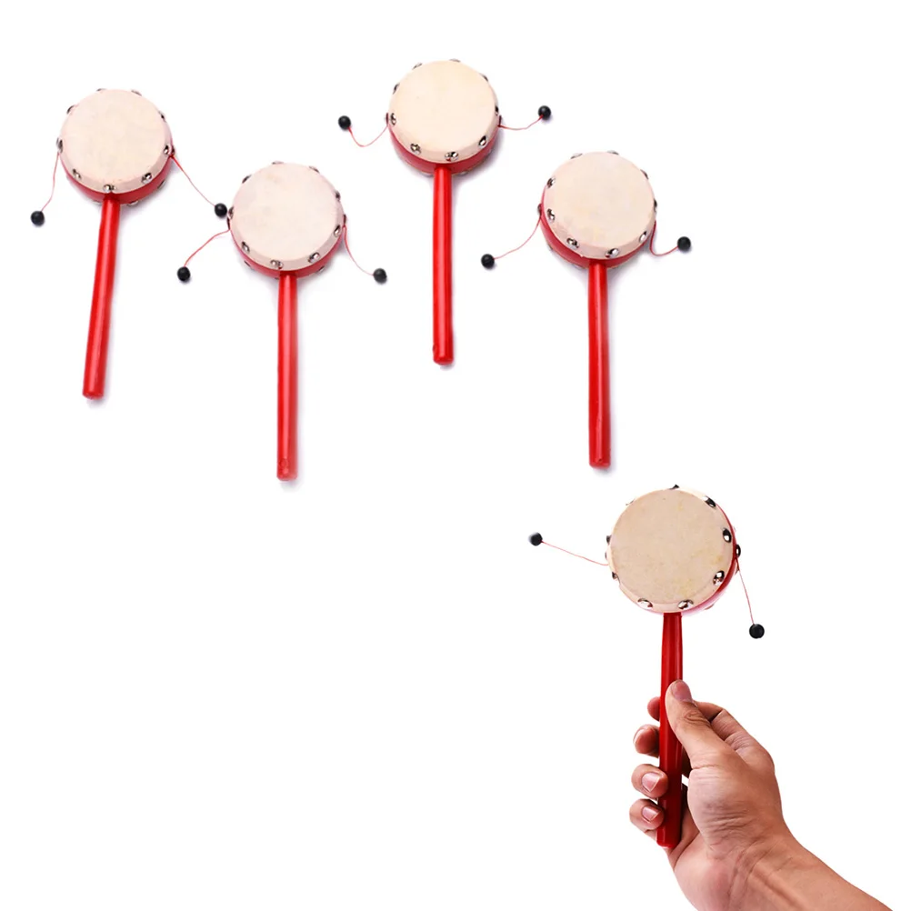 2 pçs 7cm chocalho de pele de carneiro tambores de madeira alça vermelha agitando tambor do bebê instrumento musical tradicional chinês leve