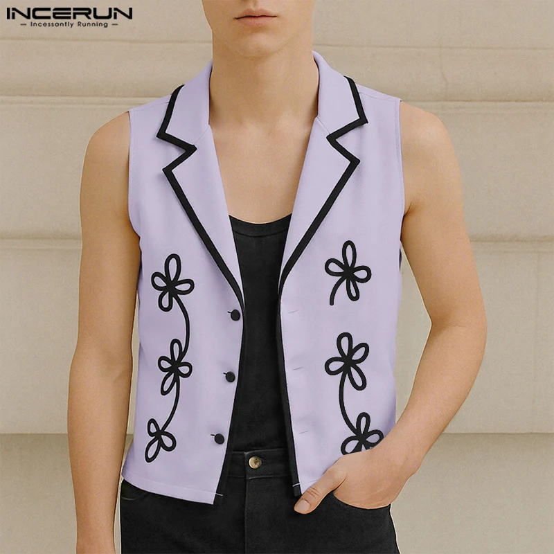 

INCERUN Men Shirt Patchwork Lapel Sleeveless Button Casual Male Tops Summer Shirts Streetwear 2025 Fashion Men Clothing S-5XL