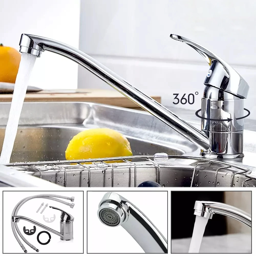 Faucets Kitchen Standing Faucet Bathroom Faucet Single Handle Basin Taps Hot & Cold Water Tap Chrome Plated Sink Faucets