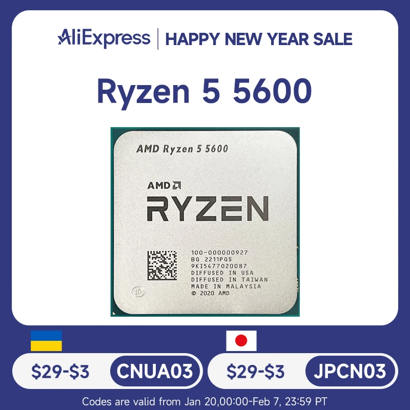 AMD Ryzen 5 5600 R5 5600 5000 Series 6-Core 12-Thread 3.5 GHz CPU Processor 7NM L3=32M Socket AM4 DDR4 New But without cooler