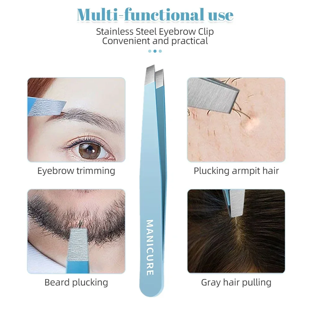 Clip per sopracciglia pinzette in acciaio inossidabile Set di riparazione per sopracciglia impermeabile spiumatrice per capelli fini epilatore Clip per sopracciglia obliqua strumenti per il trucco