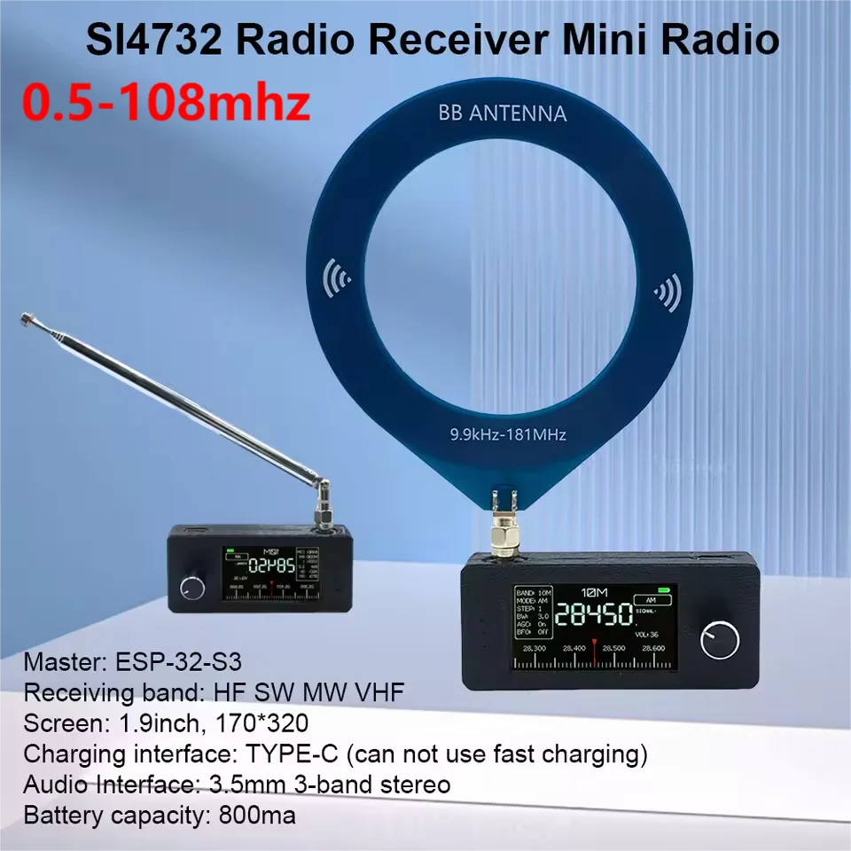 SI4732 0.5-108mhz Portable Radio LSB USB AM FM Pocket Mini Radio with Antenna All Band Radio Receiver HF SW MW VHF Radio