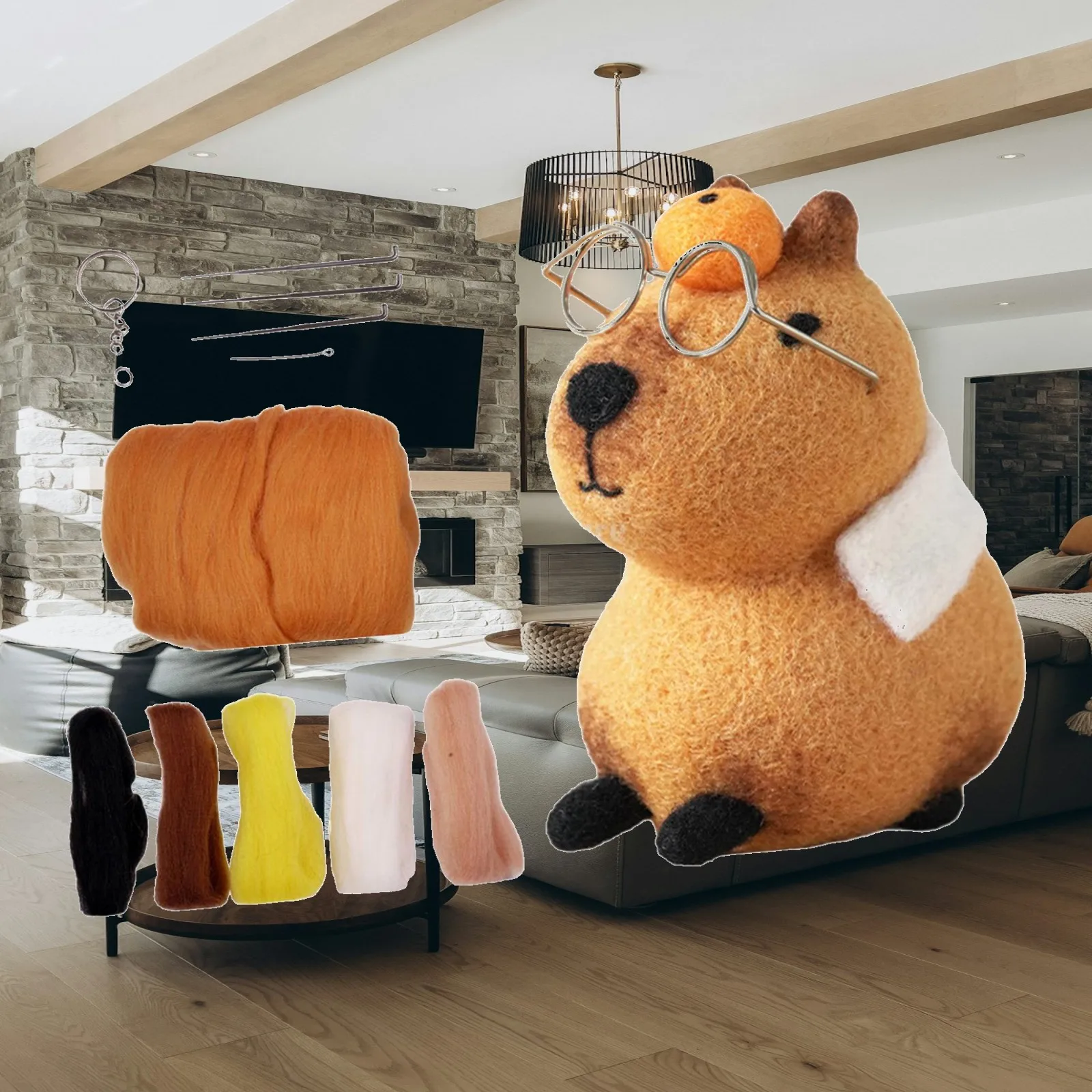 Capybara Doll Keyring Handmade Project Cute Comfortable Felting Supplies for Teens Adults Starters Children Valentines Day Gifts