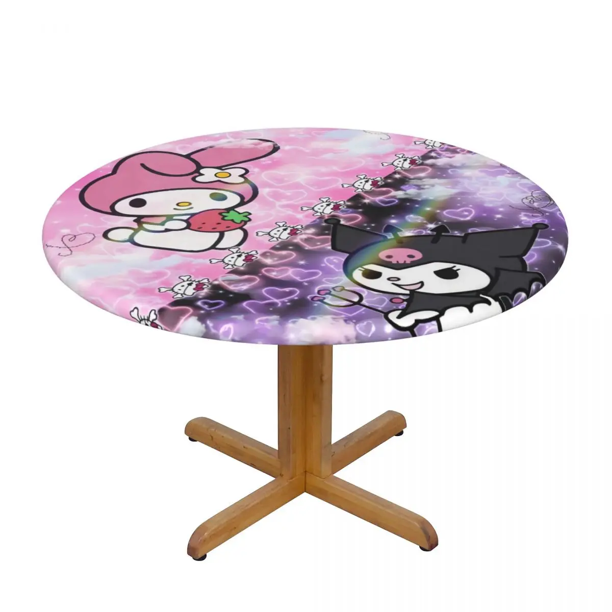 Custom Round Waterproof Oil-Proof Kuromi Sanrio Anime Tablecloth Backed Elastic Edge Table Cover 40