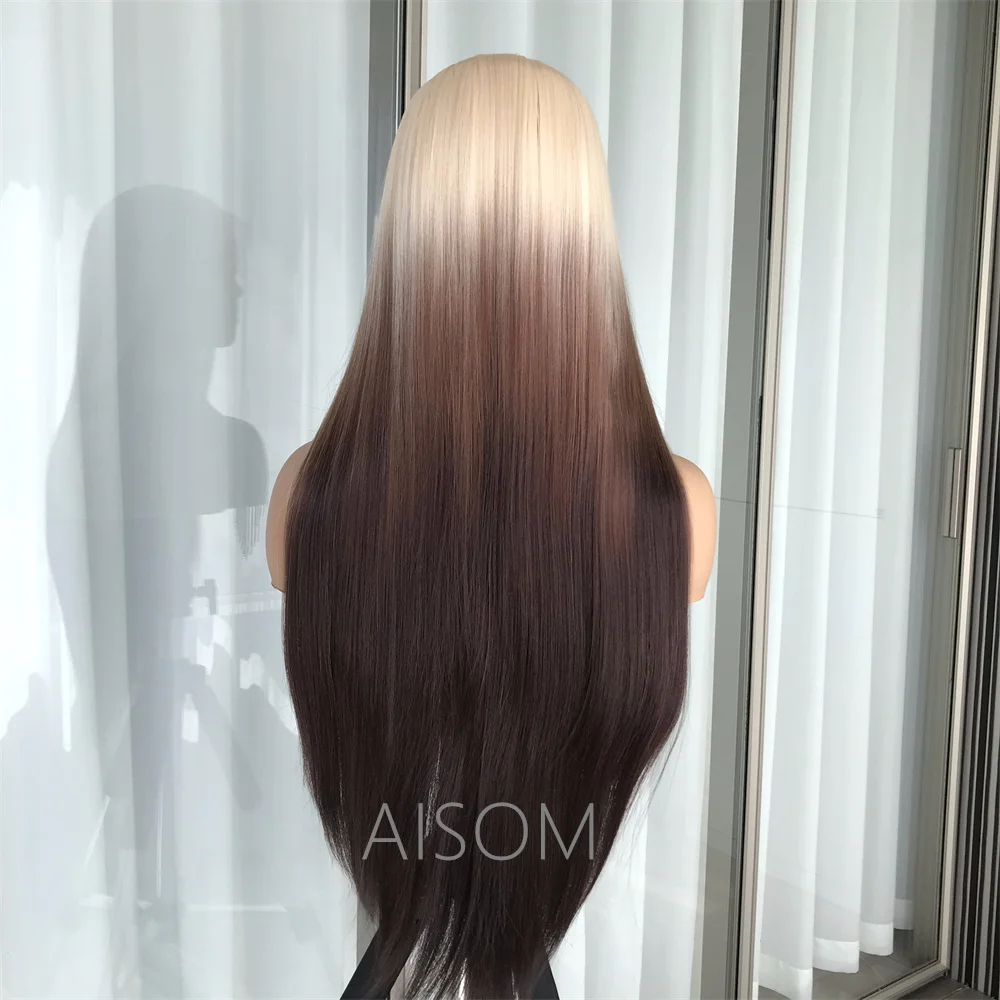 613 Ombre Brown Lace Frontal Wigs Long Straight Synthetic Lace Wigs for Women Kinky Straight Glueless Natural Hair Wigs Daily