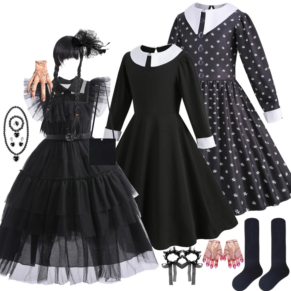 

Женский костюм для косплея Witch Black Family, женское черное готическое вечернее платье, детское карнавальное платье