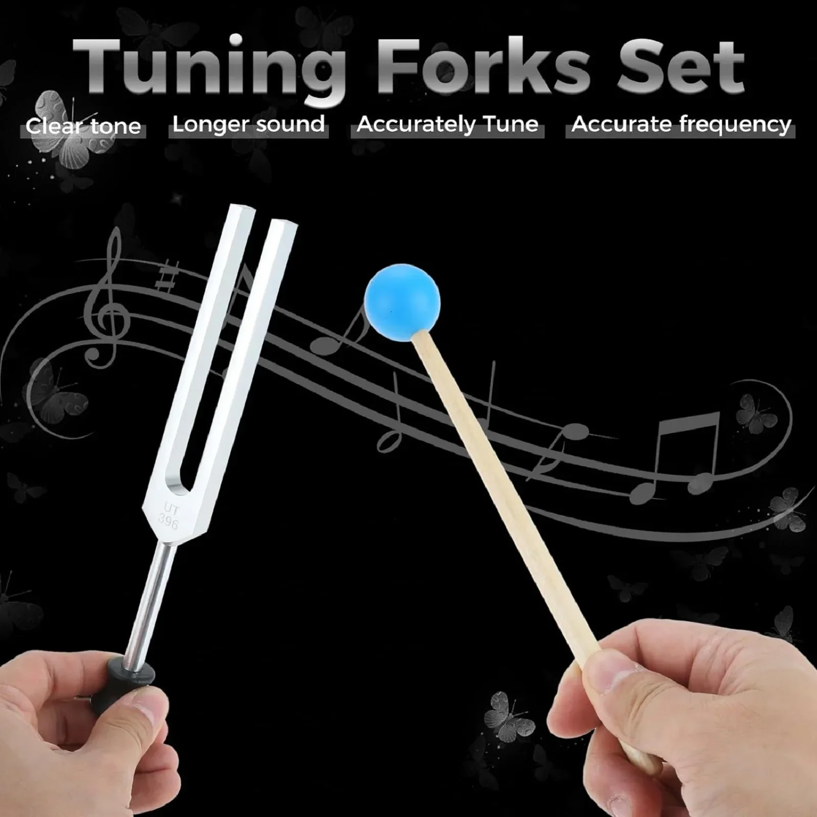 1 Set Tuning Forks UT396Hz RE417Hz MI528Hz SOL639Hz FA741Hz LA852Hz for Sound Healing Therapy with Silicone Hammer Aluminum Box