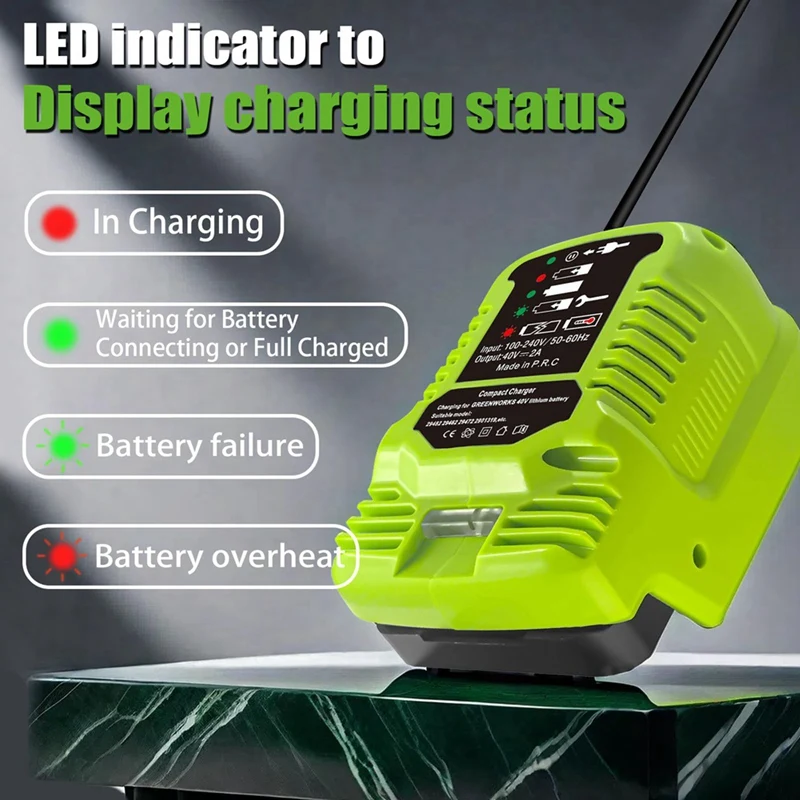 Mini Charger For Greenworks 40V Battery MAX 40V Battery 29462, 29472 And For Greenworks Other 40V Battery US Plug