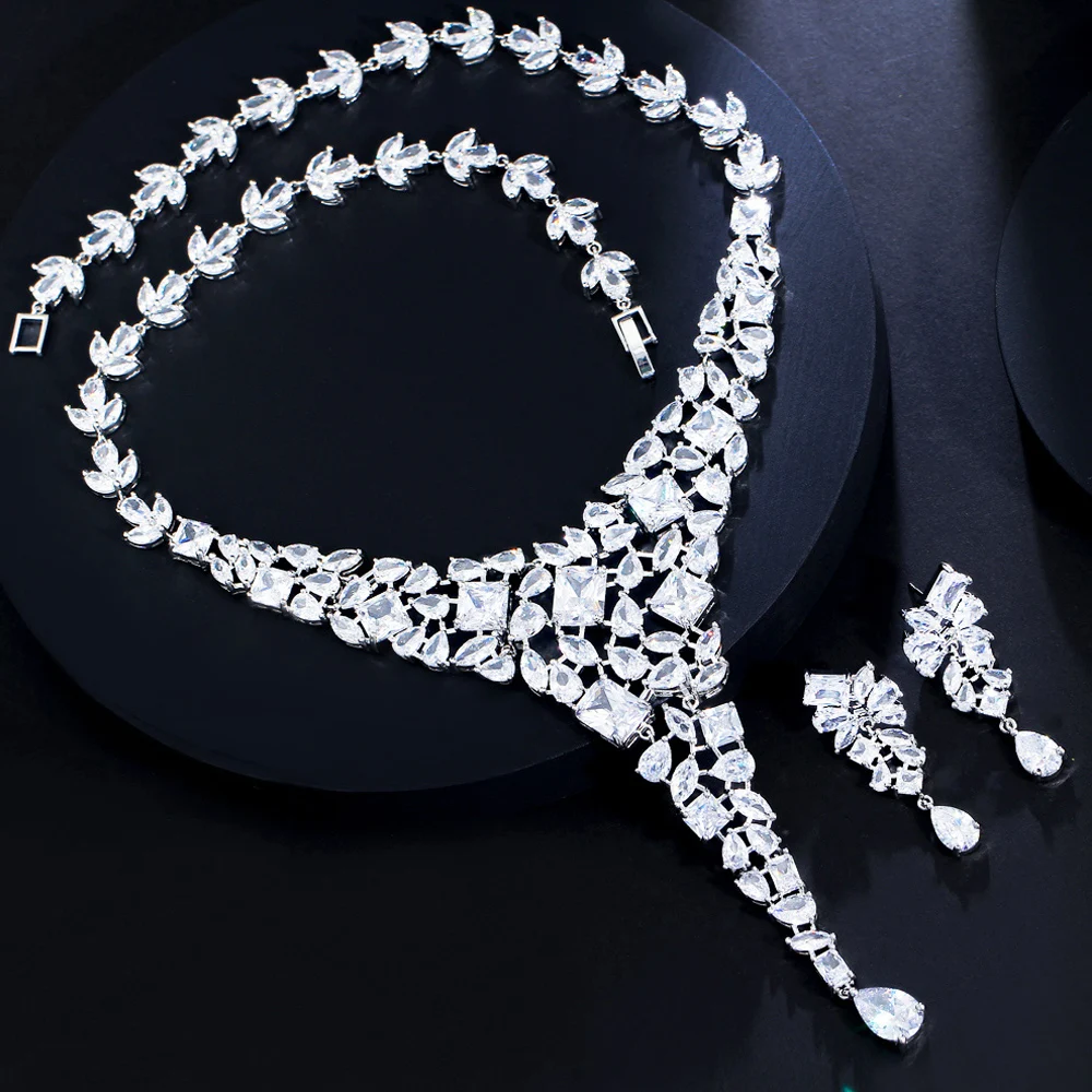 ThreeGraces 2pcs Sparkling Cubic Zirconia Silver Color Luxury Bridal Wedding Jewelry Set for Women Party Dress Accessories TZ780 image 3