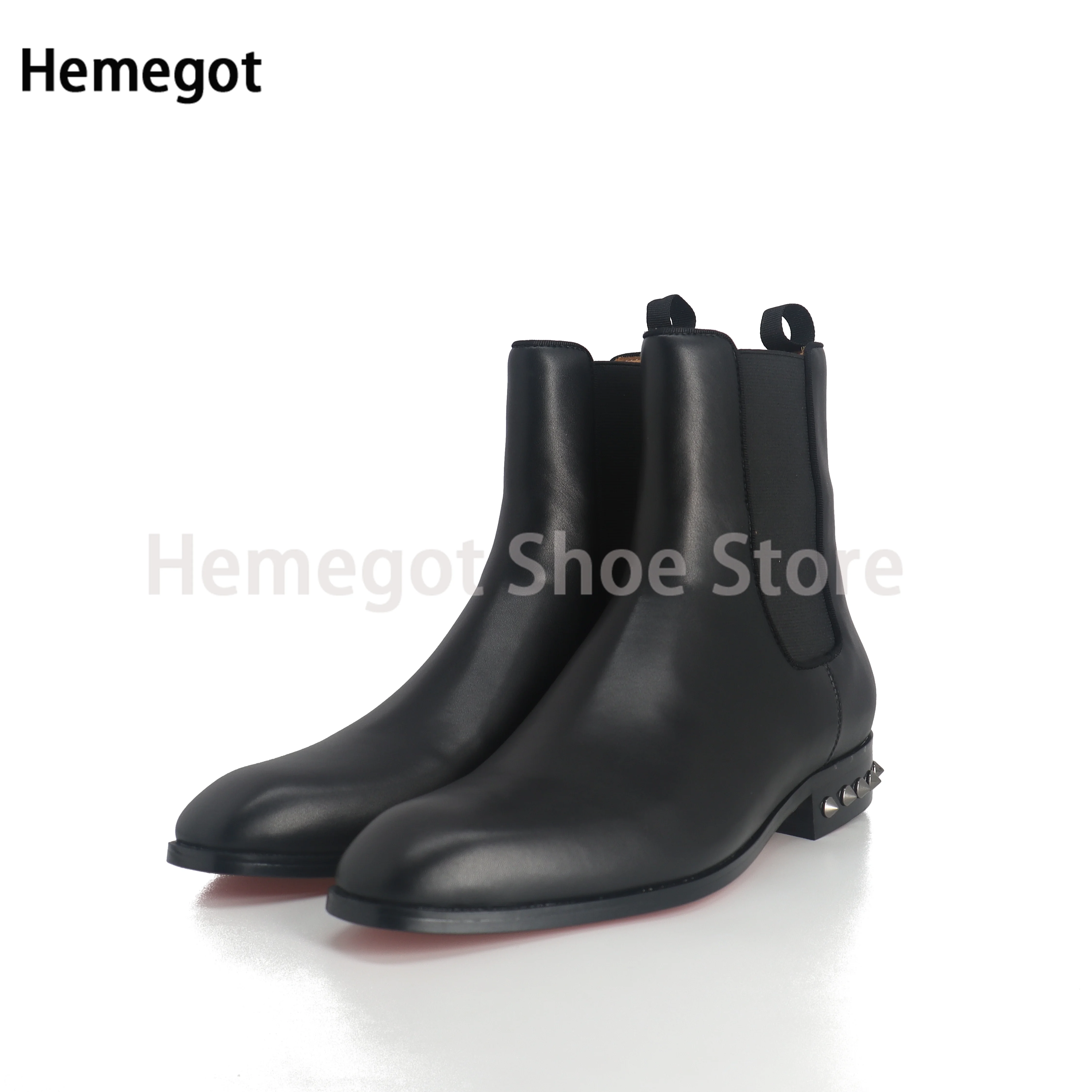 

Spring and Autumn New Short Boots Rivet Pointed Sleeve Chelsea Short Boots Men Large Size Business Men's Shoes Genuine Leather