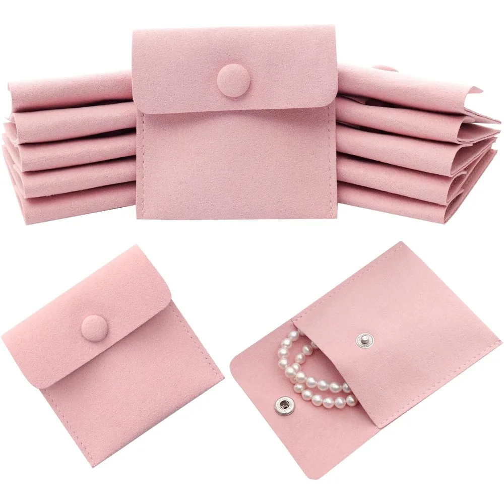 

Microfiber Jewelry Pouch 8x8cm - 12pcs Bulk Packaging Bags, Small Gift Pouches, Mini Envelope Style With Snap Button (Pi