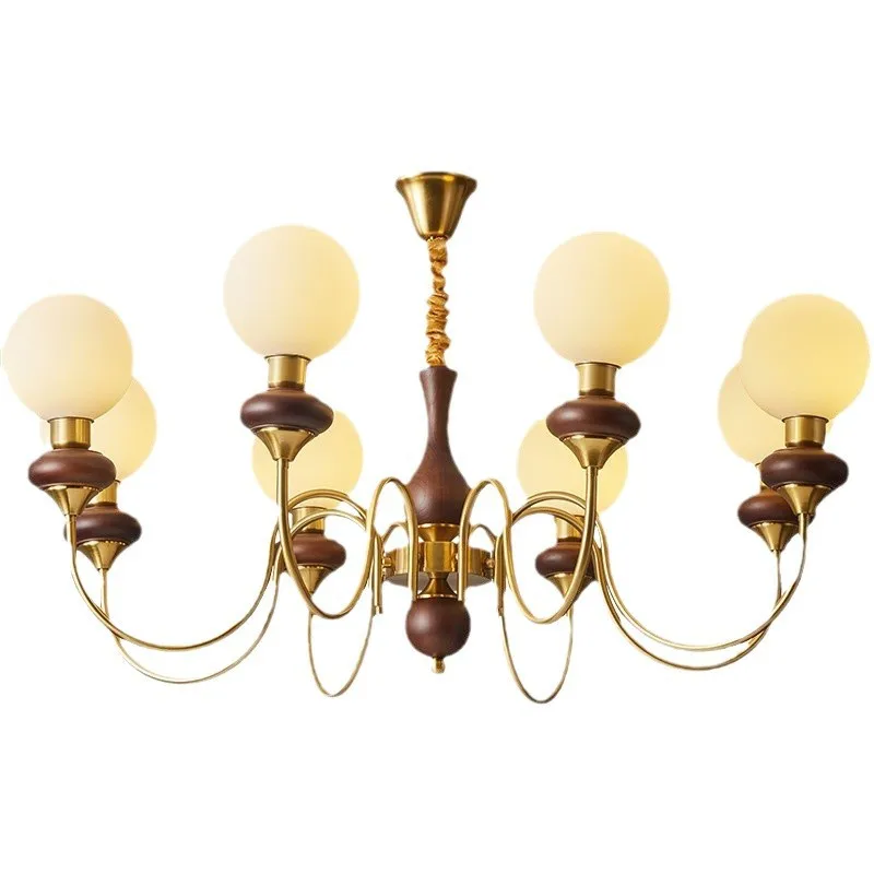 

American retro living room lamp vintage chandelier French light luxury magic bean restaurant high-end walnut lamps