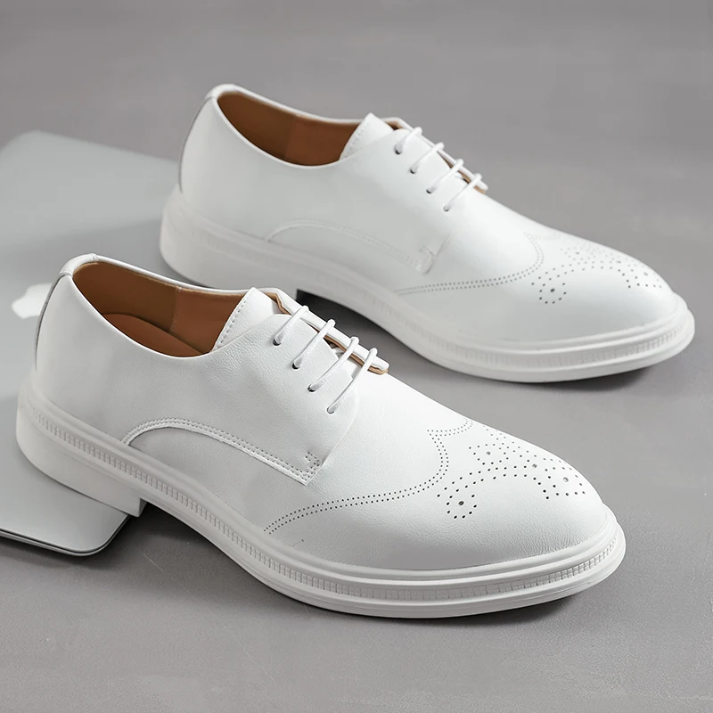 

Fashion New White Thick Soled Oxford Shoes for Men's Adult Wedding Shoes Luxury Brand Patent Leather Formal Business Dress Shoes