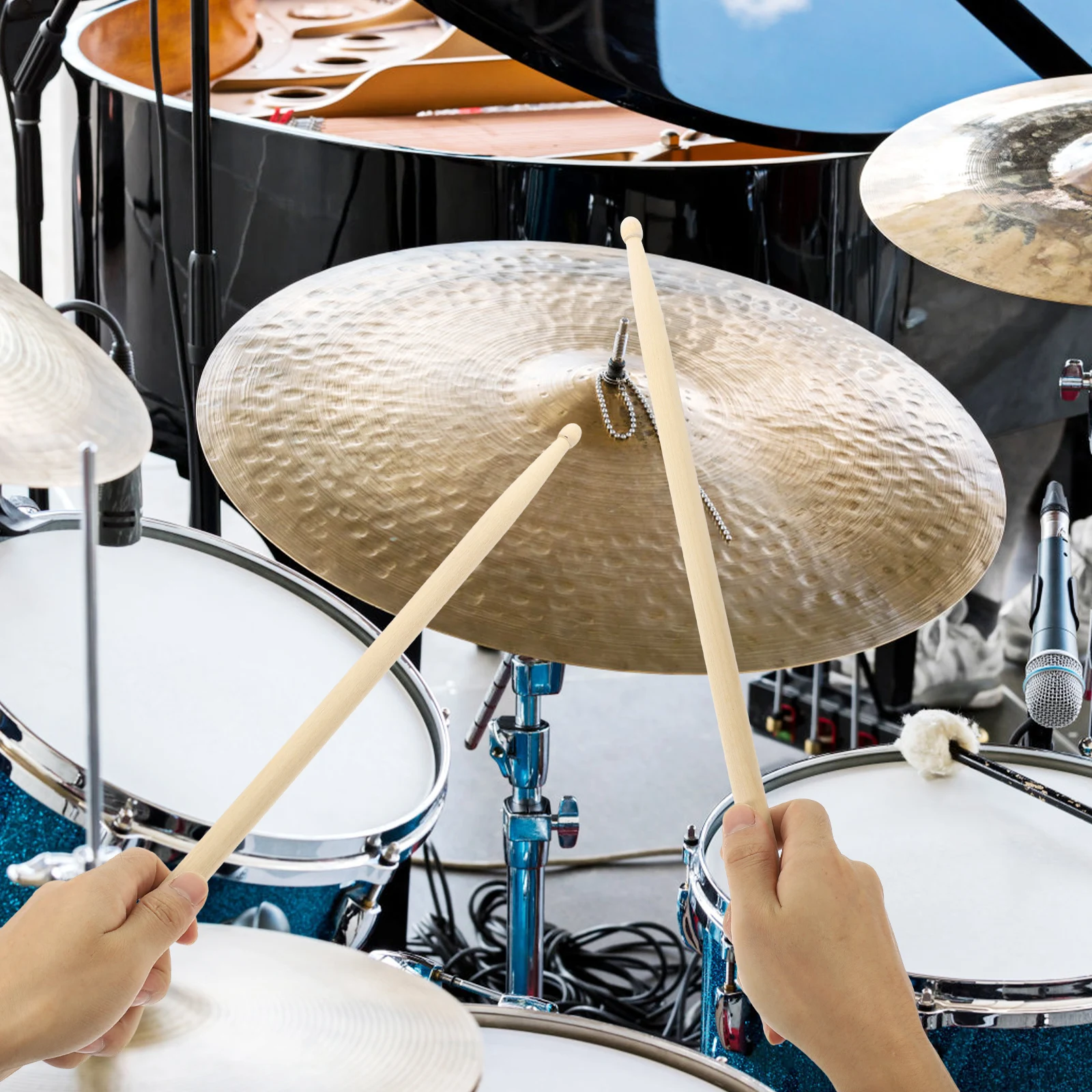

5A Maple Wood Drum Sticks 41Cm Oval Tip Anti-Slip Portable Drumsticks Durable All Drums Wood Color