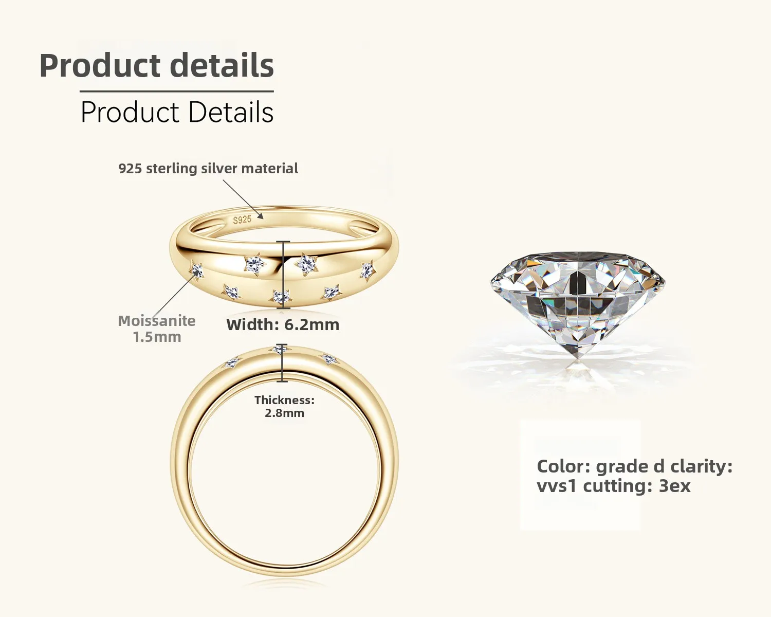 

S925 Silver D Color Moissanite Women's Ring. Edgy Starry Sky Series Exquisite Jewelry