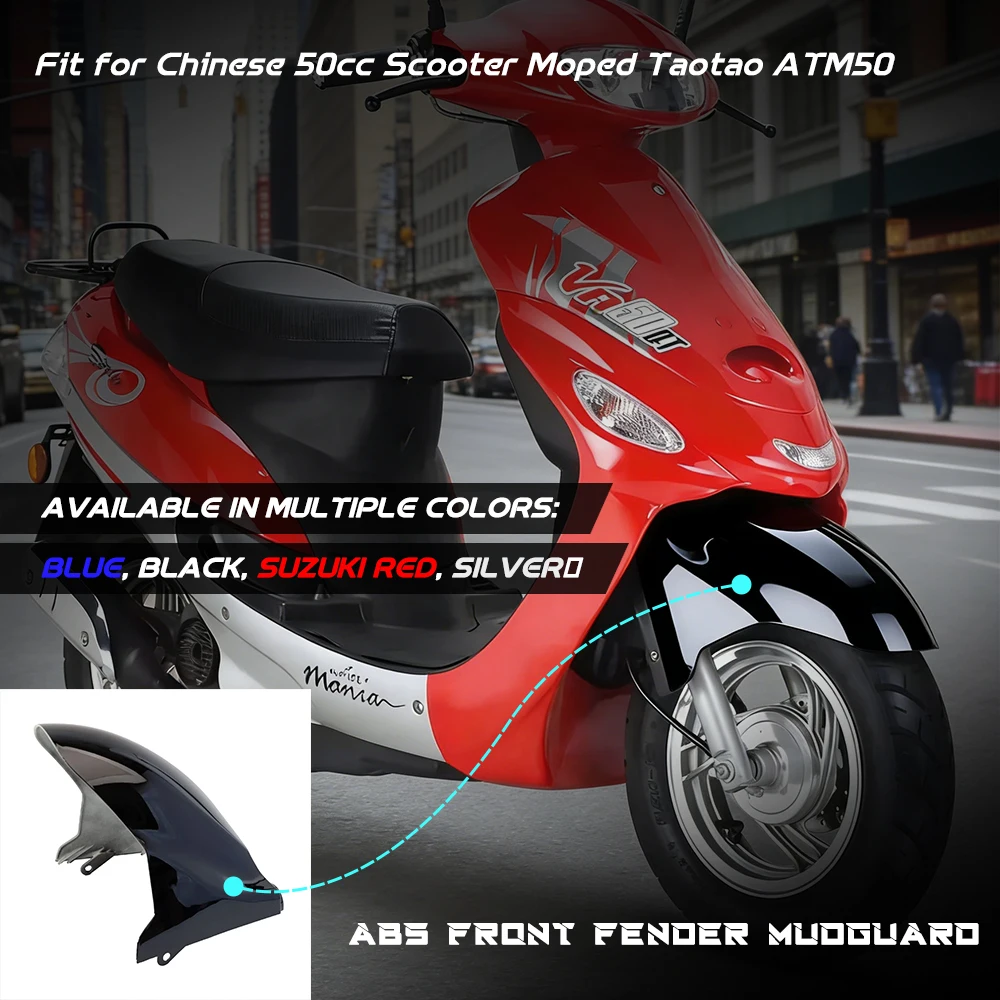 Piezas de Repuesto para Scooter, Guardabarros Delantero ABS Plateado, Negro y Rojo, Compatible con Scooter Chino de 50cc, Moped Taotao ATM50