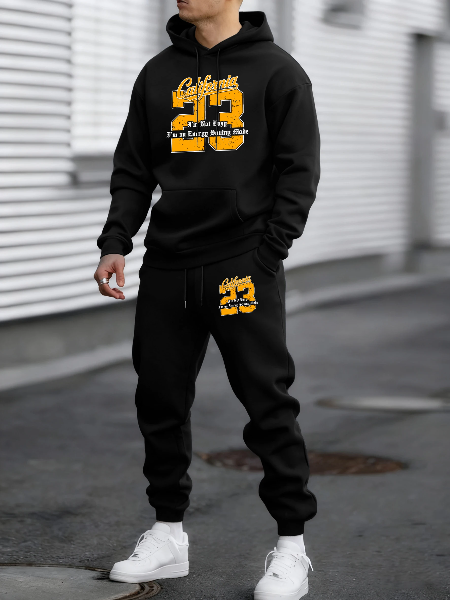 California Number 23 Printed Winter Fleece Jogging Men'S Sets Of Hoody Sportpants Basic Fashion Sweatpants Comfy Street Clothes