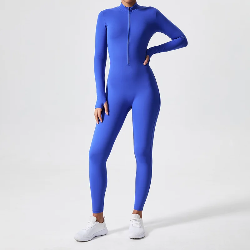 

Solid One Piece Workout Bodysuit Long Sleeve Female Sexy Nude Jumpsuit in Melt Fabric Gym Yoga Dance Sportswear Onesie