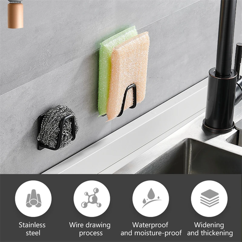 1PC Kitchen Stainless Steel Sink Sponges Holder Self Adhesive Drain Drying Rack Kitchen Wall Hooks Accessories Storage Organizer