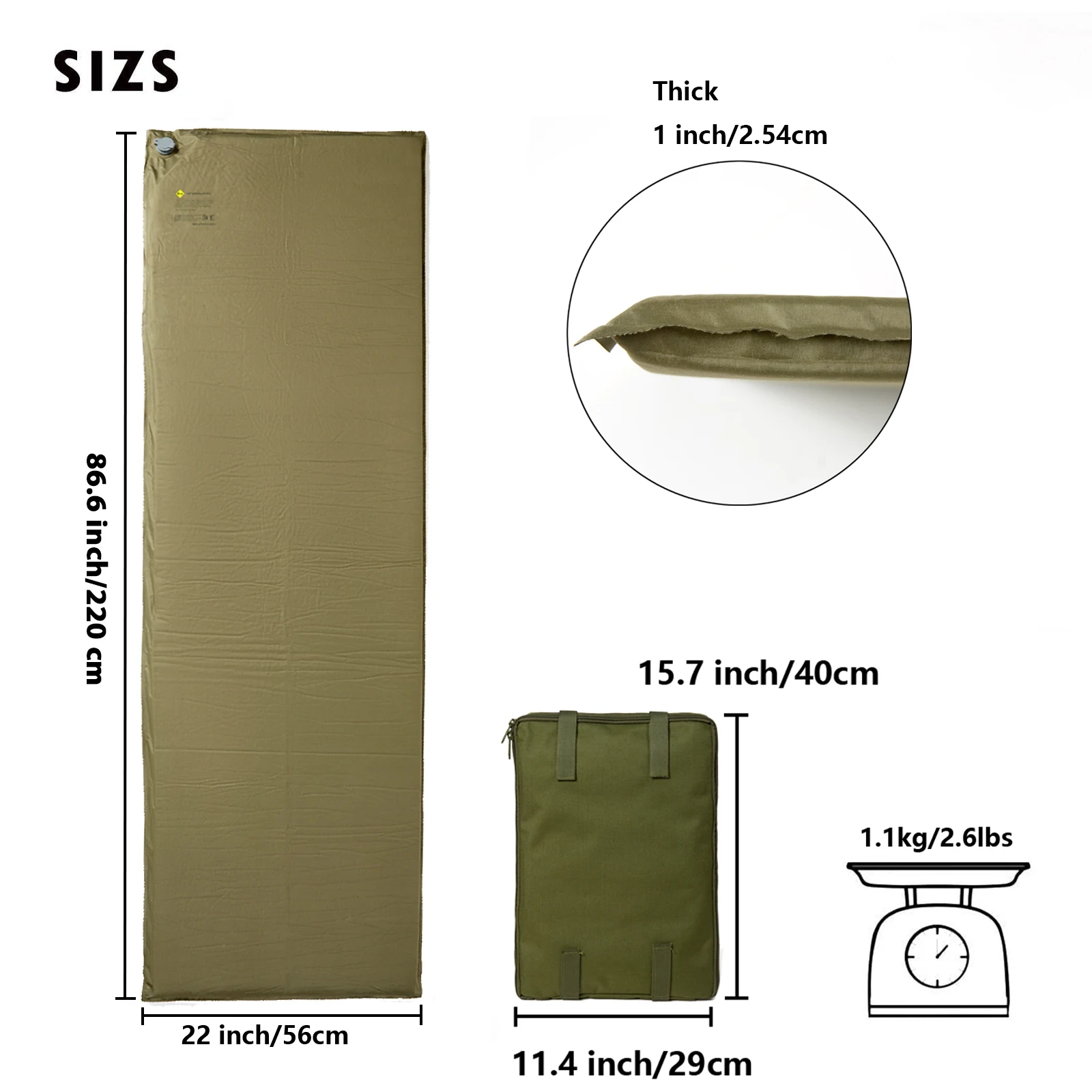 Alice Tactical Self-Inflating Sleeping Pad – Military Grade Camping Mat for Army Outdoor Hiking (Camouflage / Olive Drab)