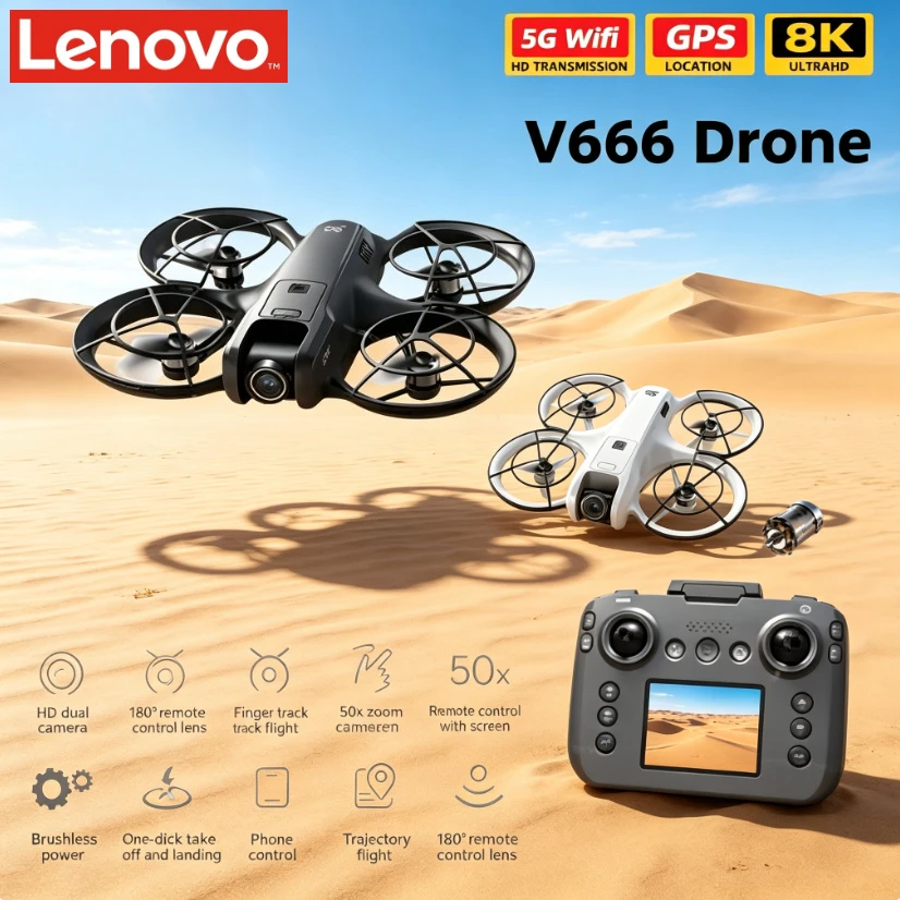 Lenovo V666 MINI Foldable RC Drone 5G FPV 8K HD Camera Brushless Motor Obstacle Avoidance Altitude Hold Headless Mode Quadcopter