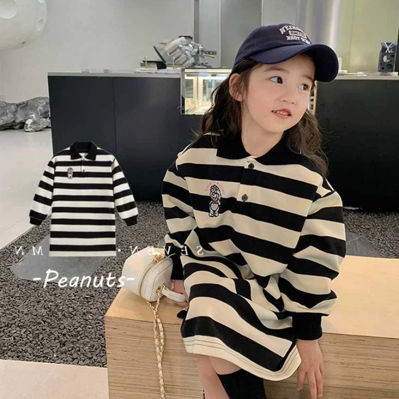Mädchen Streifen Kleider Frühling Herbst Kinder Langarm Polo Neck Sweatshirt Kleid Teen Mode T-Shirt Kleid Kleidung 1-10 Jahre