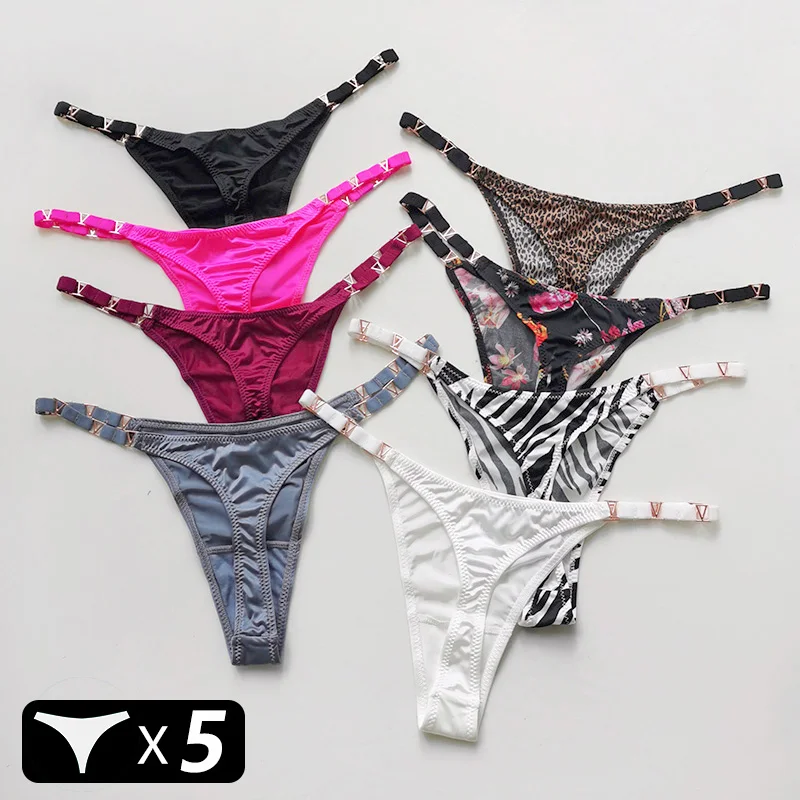 5 pezzi senza soluzione di continuità Sexy perizoma donna intimo slip mutandine Zebra fiore vita bassa fibbia in metallo di lusso G String ragazze