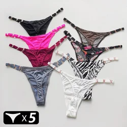 5Pcs Seamless Sexy Thong Women Underwear Briefs Panties Zebra Flower Low Rise Luxury Metal Buckle G String Girls Female Panty