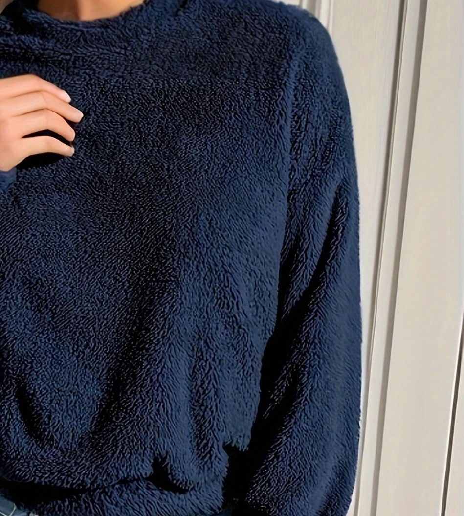 حجم كبير 1XL-5XL المرأة أزياء الخريف والشتاء الصلبة جولة الرقبة سترة أعلى المرأة طويلة الأكمام عارضة ومريحة