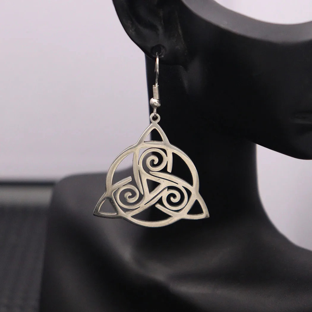New style fashionable stainless steel hollow triangular pendant earrings for women, simple and versatile, featuring ethnic style