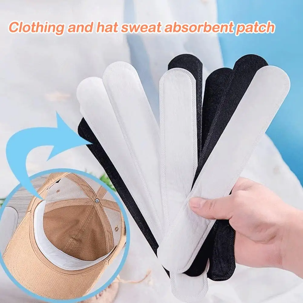 10 buah topi sekali pakai Liner menyerap kelembaban Sweatband strip peredam keringat pita perekat menyerap Visor Patch ukuran Ha F6A8