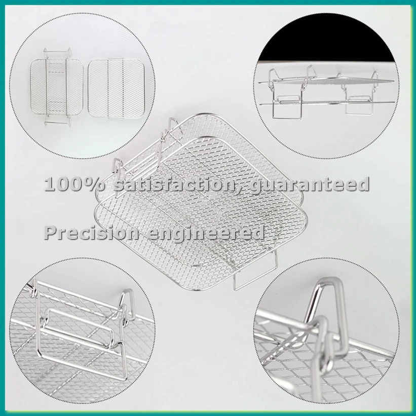 Stainless Steel Air fryer Pot Double Layer Rack Versatile Square Roasting Grill Air fryers Holder 5QT/5.7QT/6.8QT-A28R