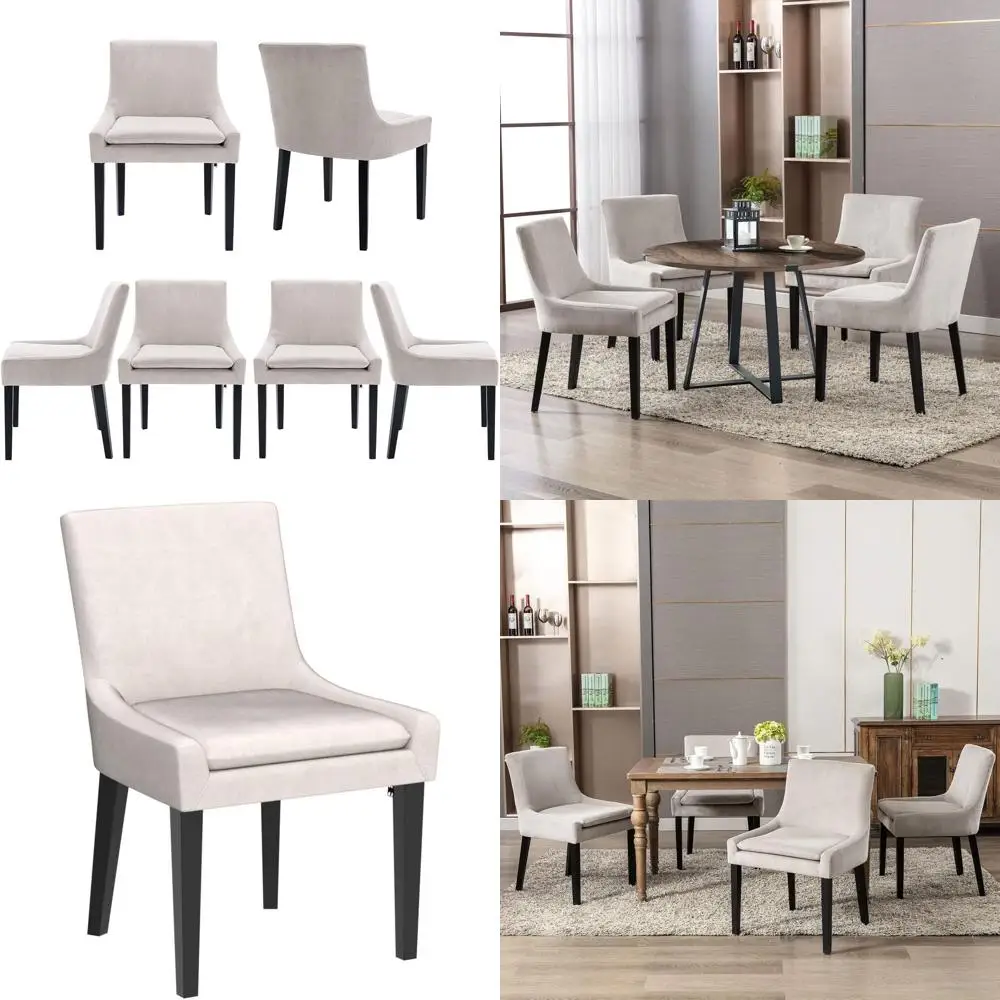 ern Dining Chairs Set o 6, Upholstered Corduroy Accent Side Leisure Chairs with Back and Wood Legs or Living Room/Dining Room-Be